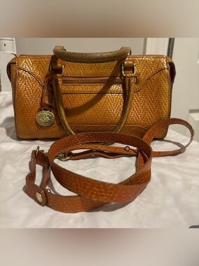 Brahmin Leather Woven Satchel Bag - Tan